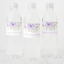 Etiqueta Para Botella De Agua Recuerdos de Rosa de Flor de Acuarela Dorada Púrpu