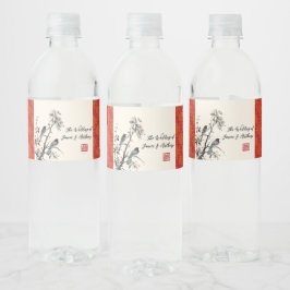 Etiqueta Para Botella De Agua Red flower birds oriental Chinese wedding 