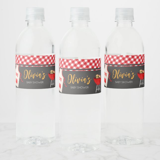 Etiqueta Para Botella De Agua Red Gingham BQ Baby Shower (Botellas)