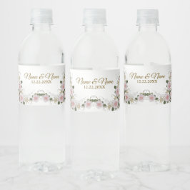 Etiqueta Para Botella De Agua Regalo de fiesta de boda Plata floral rosa elegant