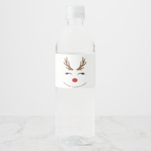 Etiqueta Para Botella De Agua Regalos Divertidos Reno de Nariz Roja de Navidad