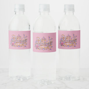 Etiqueta Para Botella De Agua Reina de Cristal Elegancia Floral Rosa