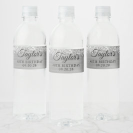 Etiqueta Para Botella De Agua Relieve metalizado plateado Purpurinoso 40 cumplea