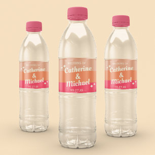 Etiqueta Para Botella De Agua Retro Groovy negrita tipografía colorida Boda de l