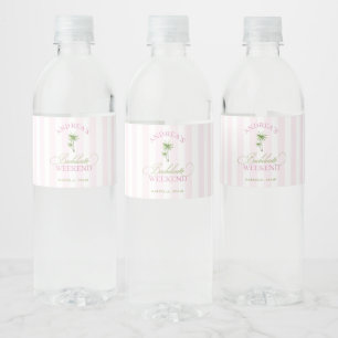 Etiqueta Para Botella De Agua Retro Rosa y Verde Fiesta de Soltera de Palma en l