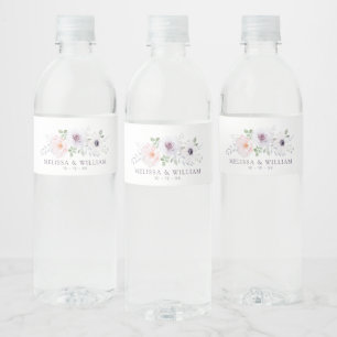 Etiqueta Para Botella De Agua Rosa Anémona Floral Acuarela Boda Blanca