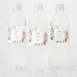 Etiqueta Para Botella De Agua Rosa crema moderna Boda acuarela floral