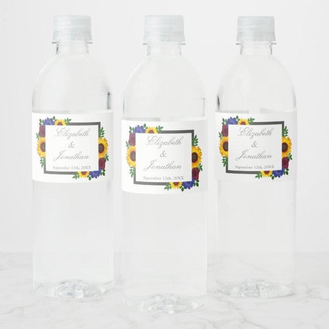 Etiqueta Para Botella De Agua Rosa de girasol Boda floral (Botellas)