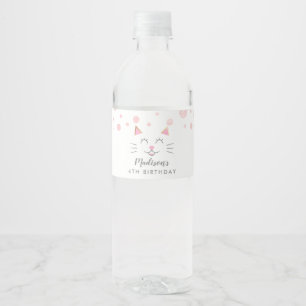 Etiqueta Para Botella De Agua Rosa del cumpleaños del tema del gato del gatito