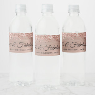 Etiqueta Para Botella De Agua Rosa Dorado Brillante con Holografía 40 y Fabuloso