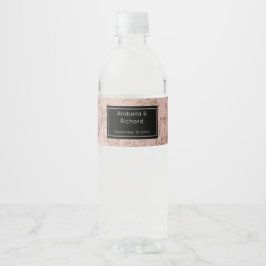 Etiqueta Para Botella De Agua Rosa elegante Boda de mármol negro de oro