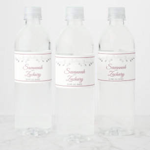 Etiqueta Para Botella De Agua Rosa polvoriento sobre el elegante Boda de la fron