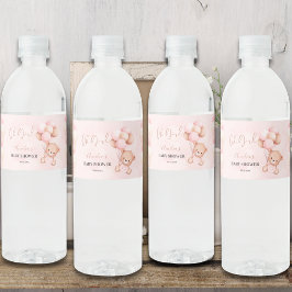 Etiqueta Para Botella De Agua Rosa Teddy Bear Oh Chica Balloon Baby Shower