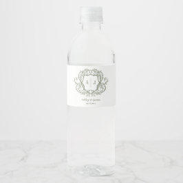 Etiqueta Para Botella De Agua Rosa Trepadora Monograma Cresta Boda