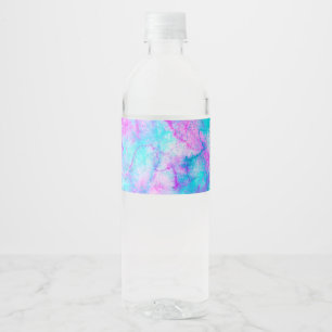 Etiqueta Para Botella De Agua Rosa y azul de algodón de azúcar con lavado de acu