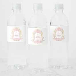 Etiqueta Para Botella De Agua Rosas acuarelas bautismo Escudo