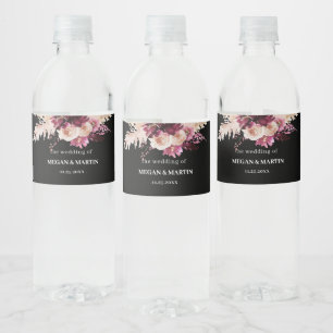 Etiqueta Para Botella De Agua Rosas Boho Etiqueta de frasco de Boda negro de Bor