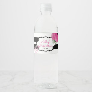 Etiqueta Para Botella De Agua Rosas de color de agua rosada y rayas