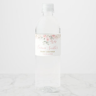 Etiqueta Para Botella De Agua Rosas florales rosas minimalistas Rubor Baby Showe