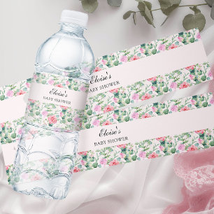 Etiqueta Para Botella De Agua Rosas rosadas aquarela floral personalizada