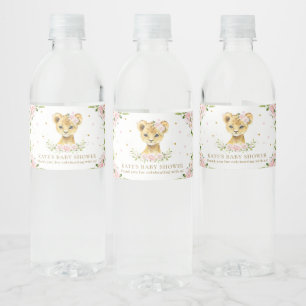 Etiqueta Para Botella De Agua Rubor Floral Lion Cub Baby Shower Primer cumpleañ