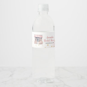 Etiqueta Para Botella De Agua Rubor Pink está fuera de la ducha de novia en el m