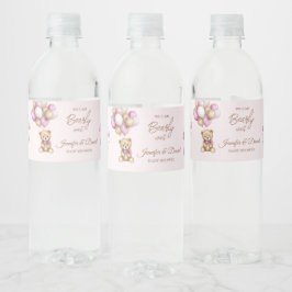 Etiqueta Para Botella De Agua Rubor Pink Teddy Chica Baby Shower
