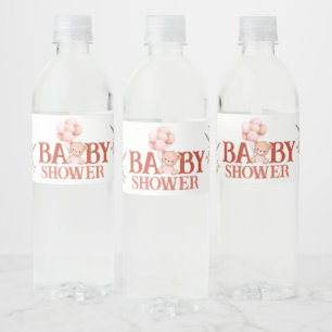 Etiqueta Para Botella De Agua Rubor y Baby Shower de oso rosa
