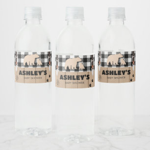 Etiqueta Para Botella De Agua Rustic Plaid Lumberjack Baby Shower