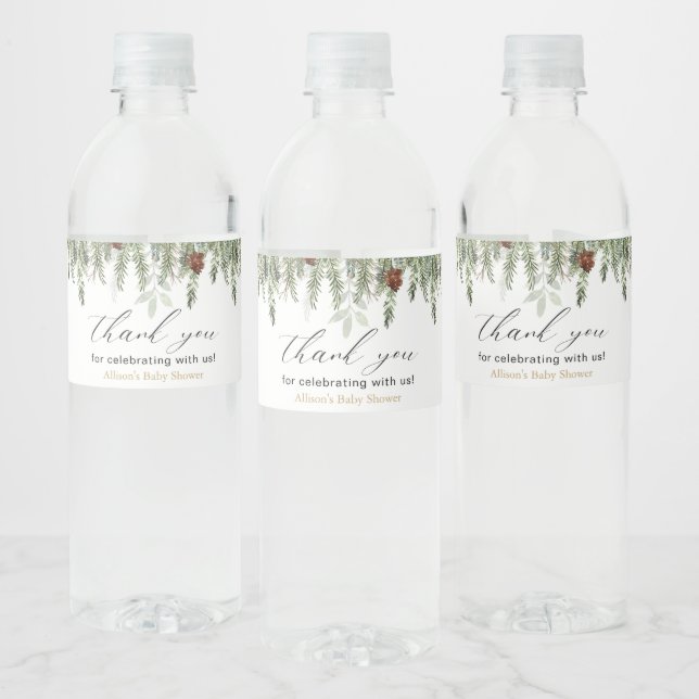 Etiqueta Para Botella De Agua Rústico árbol de pino de invierno bellota etiqueta (Botellas)