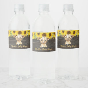 Etiqueta Para Botella De Agua Rústico Baby Shower de las vacas floridas de giras
