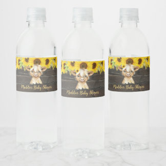 Etiqueta Para Botella De Agua Rústico Baby Shower de las vacas floridas de giras