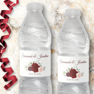 Etiqueta Para Botella De Agua Rústico Boda de rosas rojas rojas y rosas rosadas 