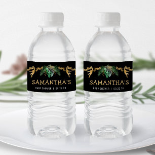 Etiqueta Para Botella De Agua Safari Baby Shower Green Gold Black