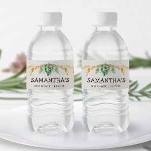 Etiqueta Para Botella De Agua Safari Baby Shower Green Gold Ecru