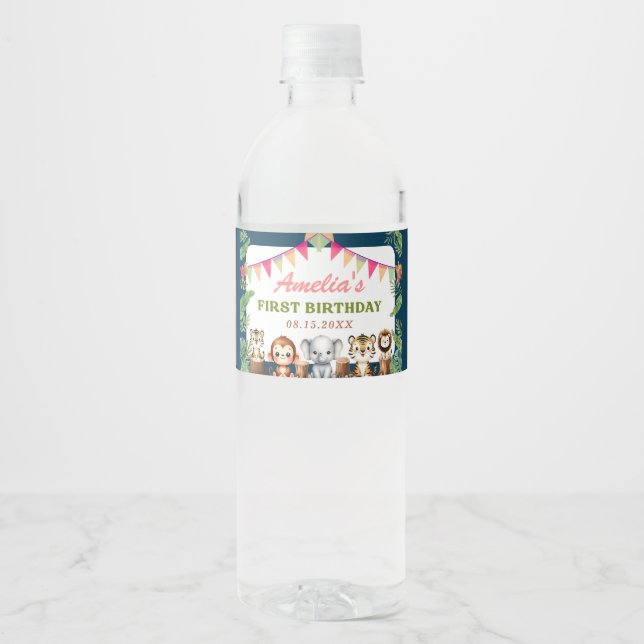 Etiqueta Para Botella De Agua Safari Wild One First Birthday (Anverso)