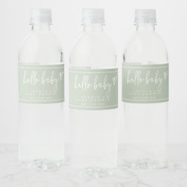 Etiqueta Para Botella De Agua Sage Green Minimalista moderno Boho Baby Shower