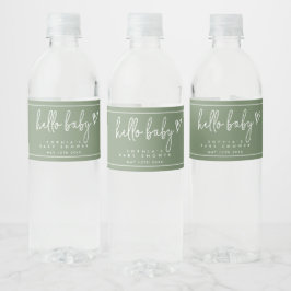 Etiqueta Para Botella De Agua Sage Green Minimalista moderno Boho Baby Shower