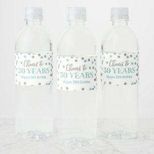 Etiqueta Para Botella De Agua Saludos a 50 años de Aqua Silver Confetti Cumpleañ