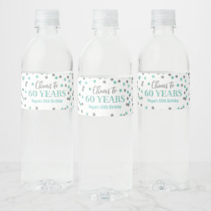 Etiqueta Para Botella De Agua Saludos a los 60 años del cumpleaños de la plata