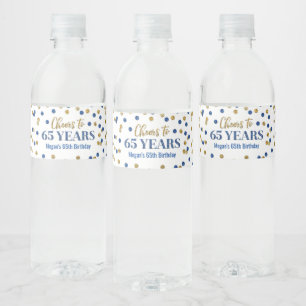 Etiqueta Para Botella De Agua Saludos a los 65 años del cumpleaños del Confett