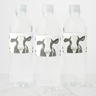 Etiqueta Para Botella De Agua Santa Vaca Cumpleaños de una vaca estampada