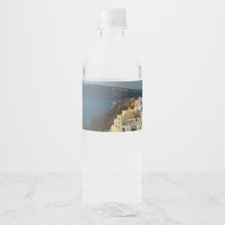 Etiqueta Para Botella De Agua Santorini bajo el sol de la tarde