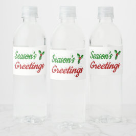 Etiqueta Para Botella De Agua Seasons Greetings Holly Navidades guión verde rojo