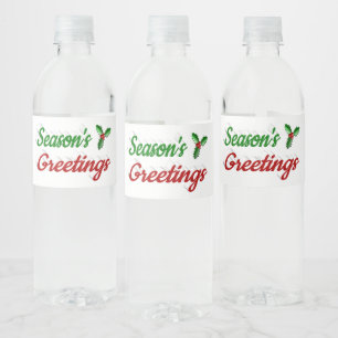 Etiqueta Para Botella De Agua Seasons Greetings Holly Navidades guión verde rojo