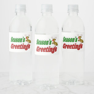 Etiqueta Para Botella De Agua Seasons Greetings Tipografía de Navidades de renos