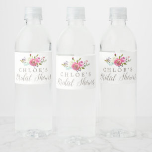 Etiqueta Para Botella De Agua Sencilla acuarela floral Bouquet Bridal Ducha