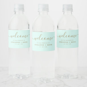 Etiqueta Para Botella De Agua Sencilla y elegante Casa de la Moneda Verde y Agua