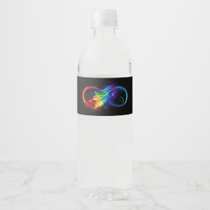 Etiqueta Para Botella De Agua Símbolo de infinito con pluma de arcoíris
