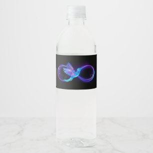 Etiqueta Para Botella De Agua Símbolo de infinito de neón con colibrí luminoso